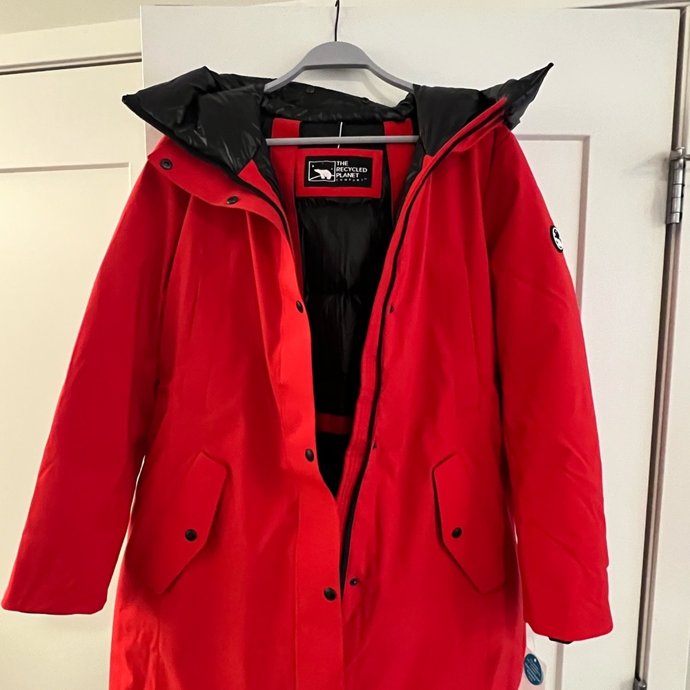 NWT The Recycled Company Red Parka Recycled Down Coat Size L